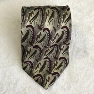 Garcia Men's Necktie Tie Plant Person Abstract Art Olive Green Geometric Silk